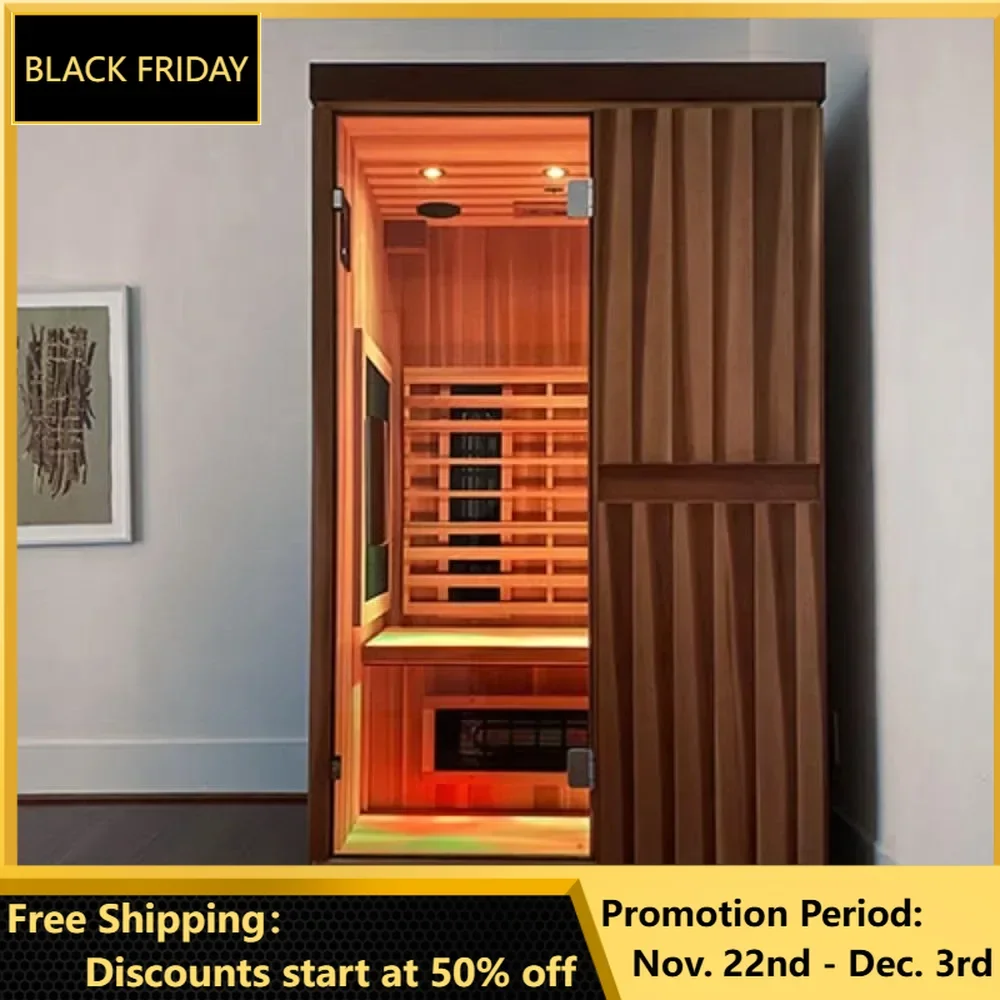 2-Person Home Infrared Sauna Kit, Both Near & Far Infrared Panels, Red Light Therapy, Touchscreen Control, Red cedar, Sauna