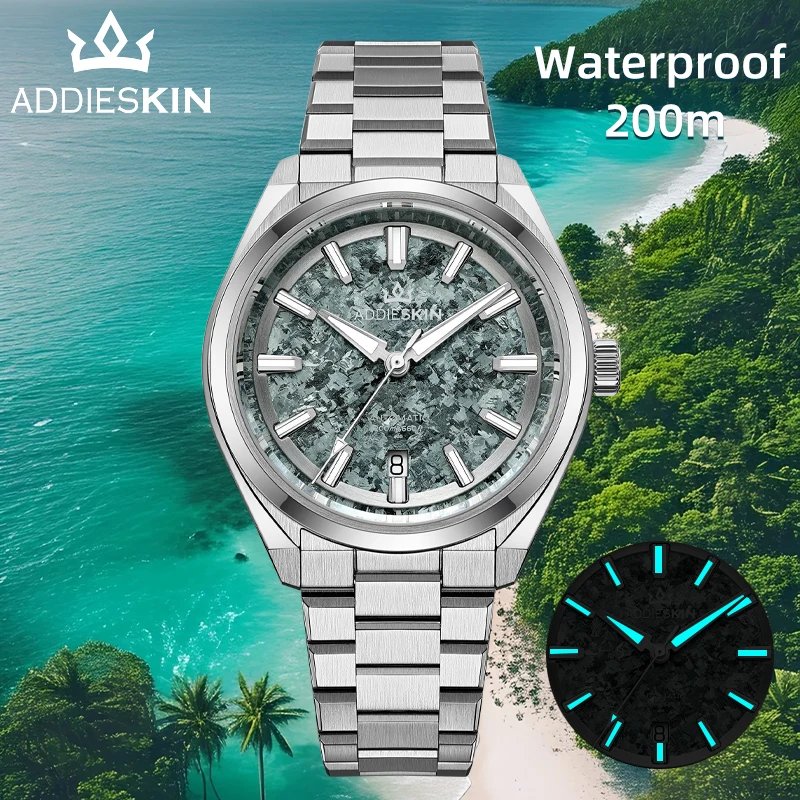 AddiesKIN K006 Men Watch Sapphire Glass BGW9 Luminous 20Bar Diving 9015 Ice Crystal Titanium Dial Mechanical Automatic Watches