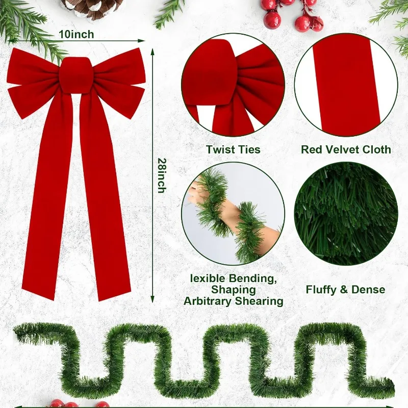 11Pcs Outdoor Large Christmas-Lit Giant Christmas Wreath 33ft Garlands 2 Light String ,home.