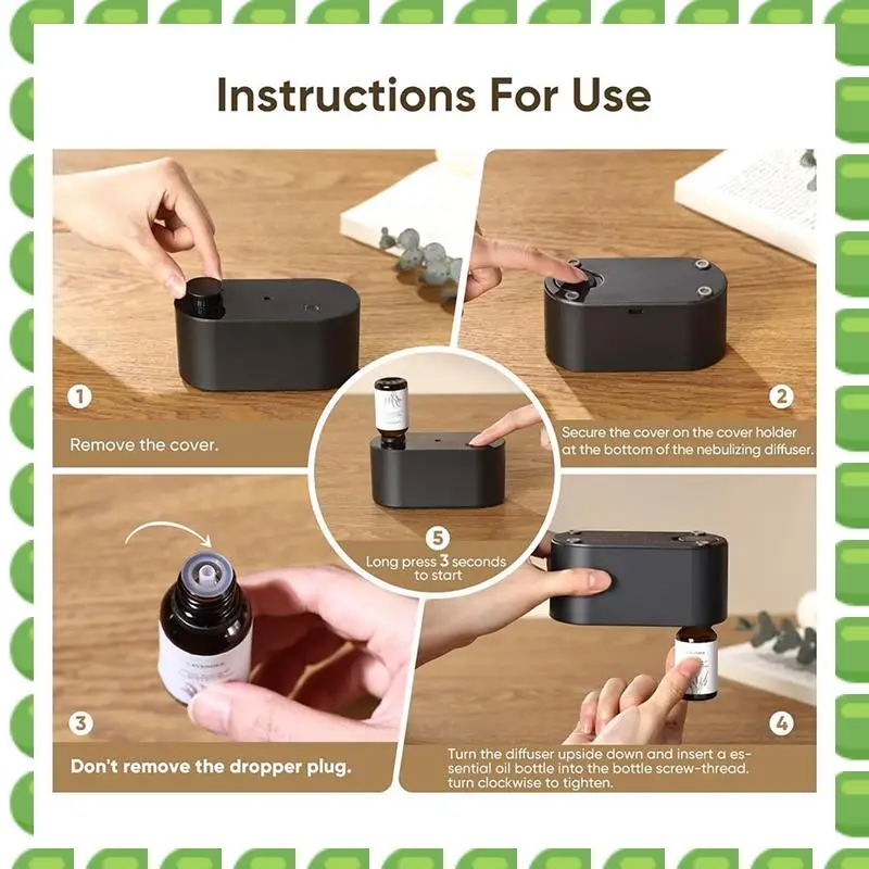 

A04V Безводный диффузор эфирного масла Ароматерапевтический распылительный диффузор для спальни, дома, офиса Черный