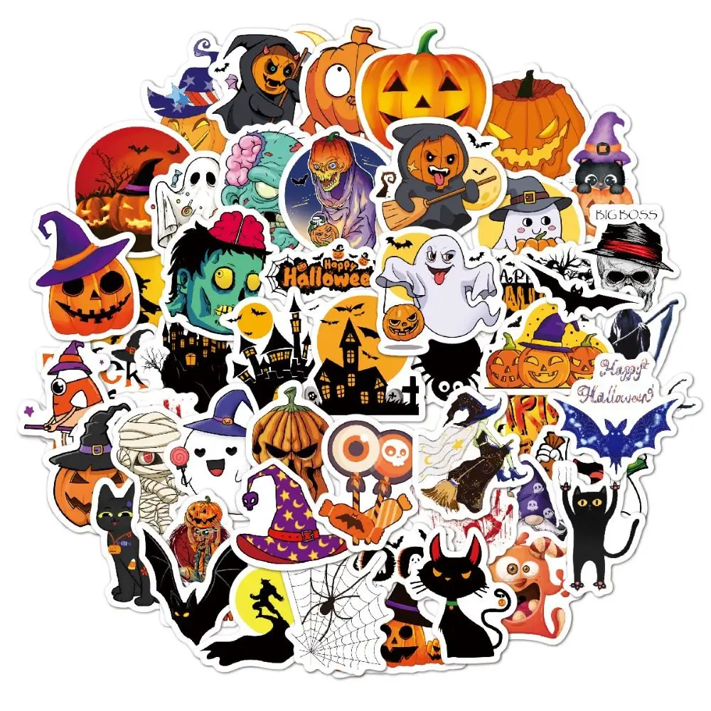 

50pcs/set Decorative Decals Halloween Stickers Graffiti Stickers Fesitival Toys DIY Pumpkin Stickers Aesthetic Kids Toys Luggage