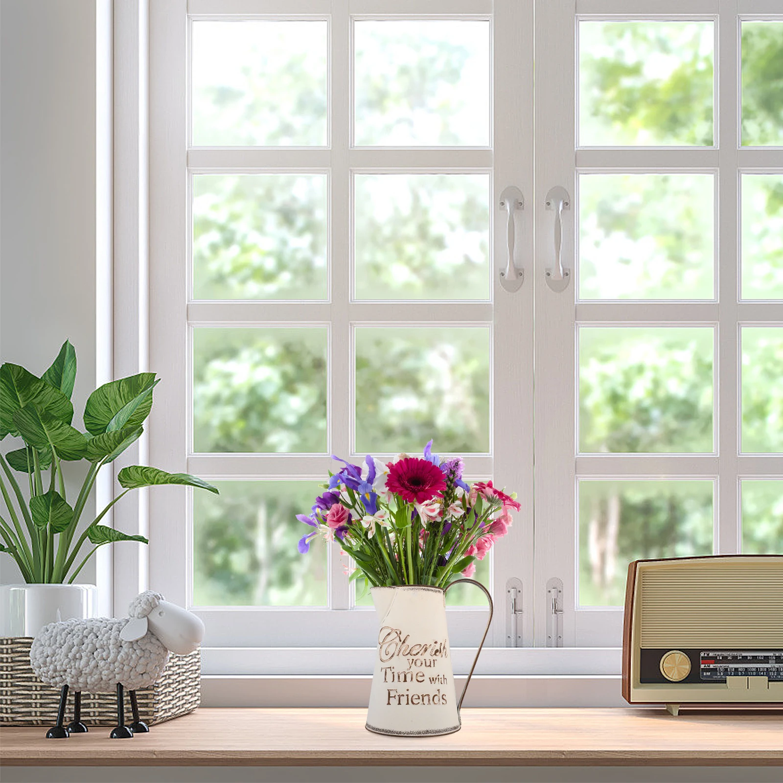 

Vase European Flower Pot Decorative Bucket Display Buckets Stand Metal Beige Farmhouse Planter