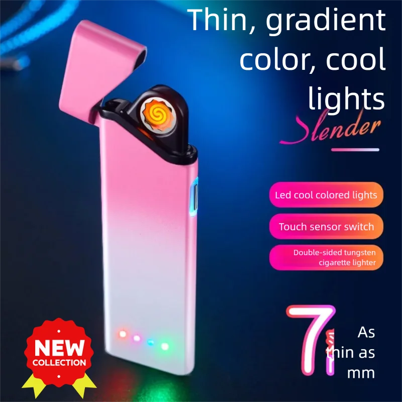 Gradient metal windproof cigarette lighter, mini pocket, portable, lightweight, fingerprint sensing charging lighter