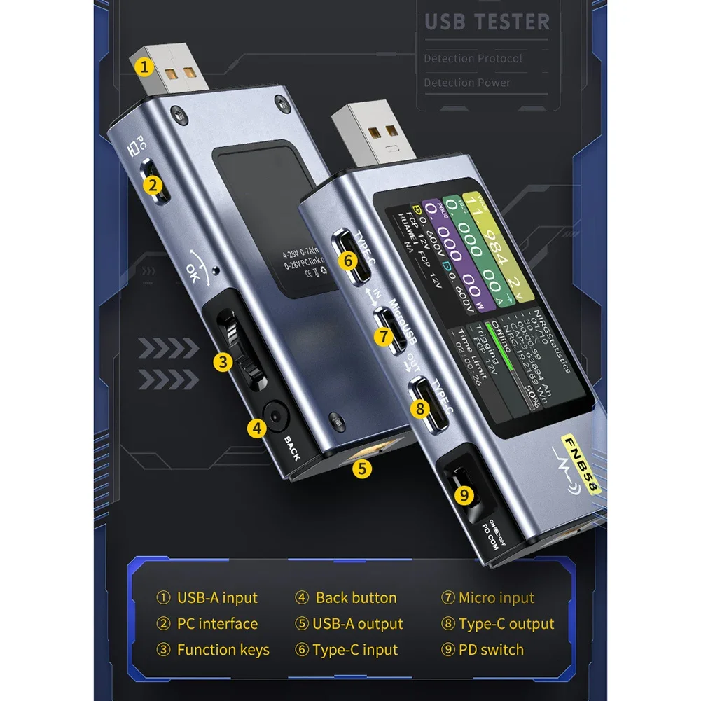 FNIRSI FNB58 USB Testeur Voltmètre Ampèremètre Charge Rapide Détection Déclencheur Capacité USB Testeur Compteur