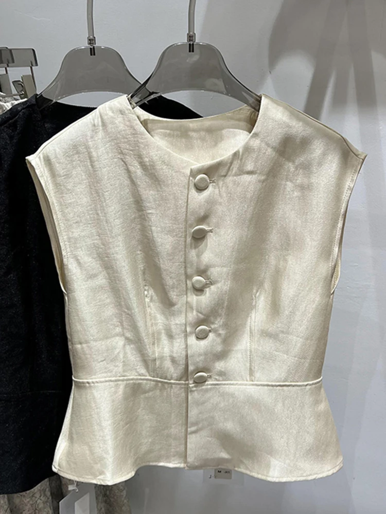 

Модный ацетатный жилет Svel, новинка 2025 года, утягивающий талию универсальный круглый топ на одной пуговице, женский жилет