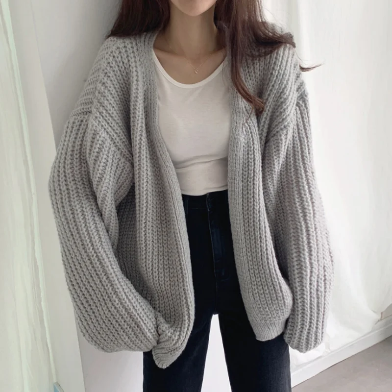 Vintage Women Cardigan Autumn Knitted Sweater Women Casual Korean Harajuku Lantern Sleeve Tops Coat Lazy Wind Y2k Sweater 23328