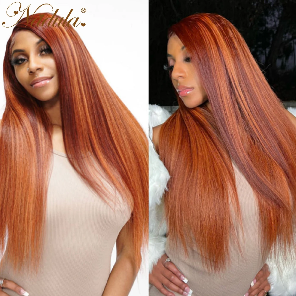 

Nadula Hair Mixed Omber Ginger Highlights Kinky Straight 13X4 Lace Front Wig 100% Human Hair 150% Density For Woman