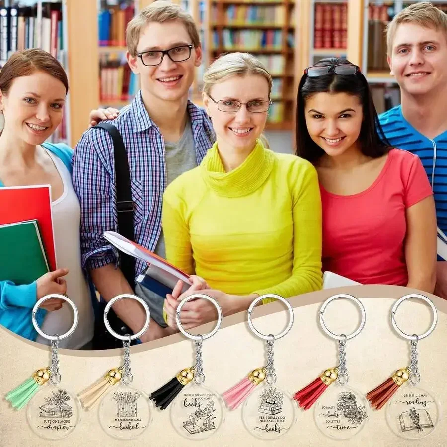 

12pcs Book Lovers Keychains With Tassel Reading Accessories For Librarians Teachers Book Club Gifts