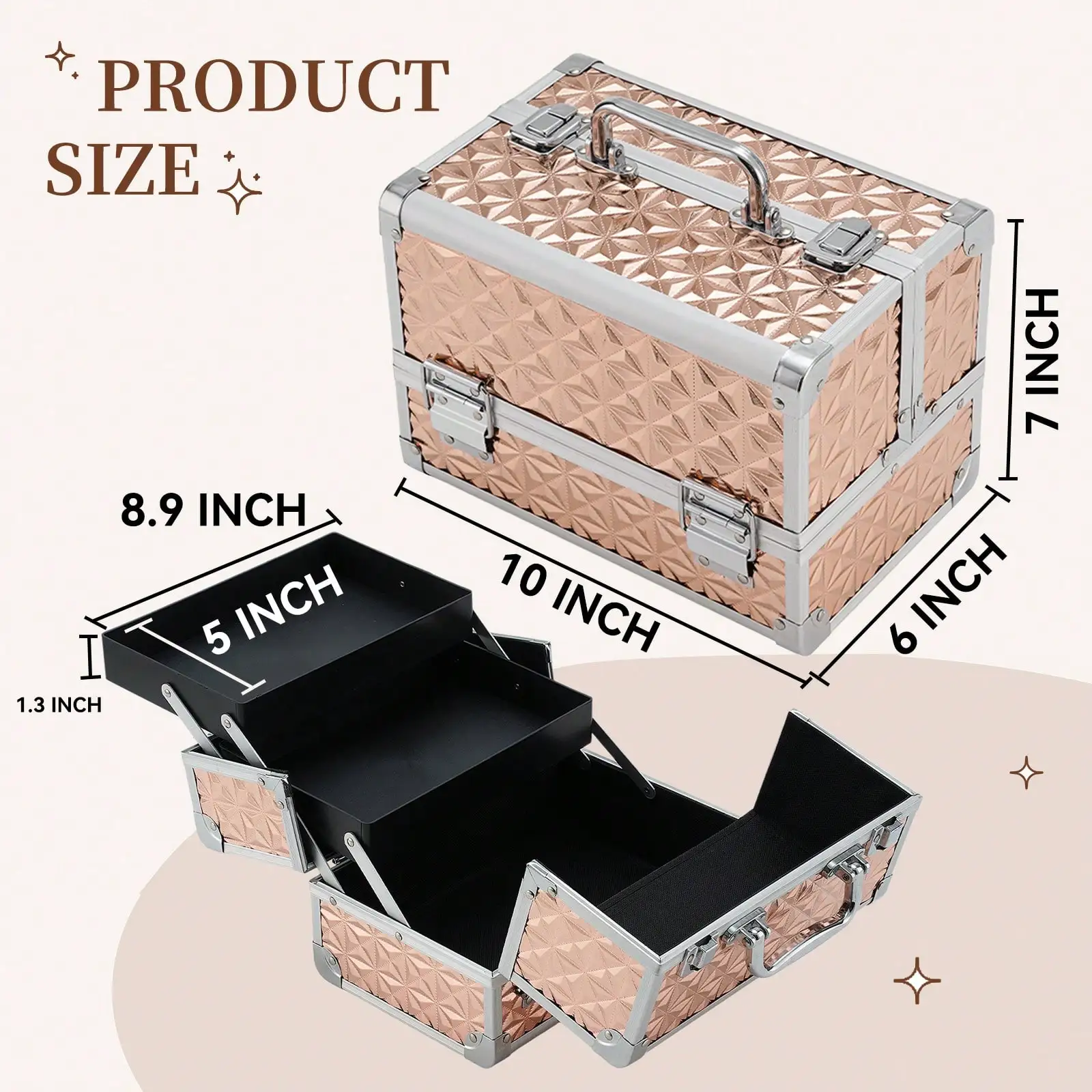 Portable Makeup Train Case 2 Trays Cosmetic Box Organizer for Cosmetologist Aesthetic Supplies Nail Tech Traveling Makeup Box