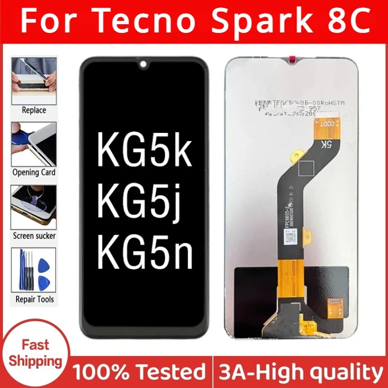 

6,6-дюймовый IPS-дисплей для Tecno Spark 8C ЖК-дисплей KG5k KG5j KG5n, сенсорный экран, дигитайзер в сборе для замены ЖК-дисплея Spark8C