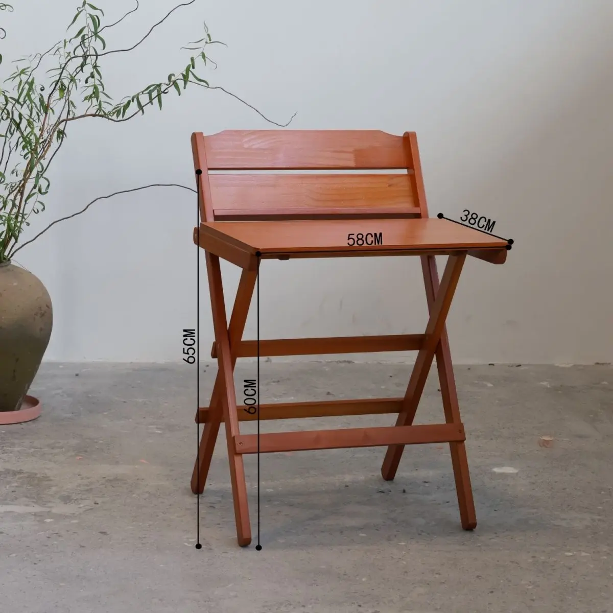 Folding Wooden Writing Desk Chair with Backrest Portable Solid Wood Study Laptop Table 58x38x65cm for Home Office Dorm Bedroom