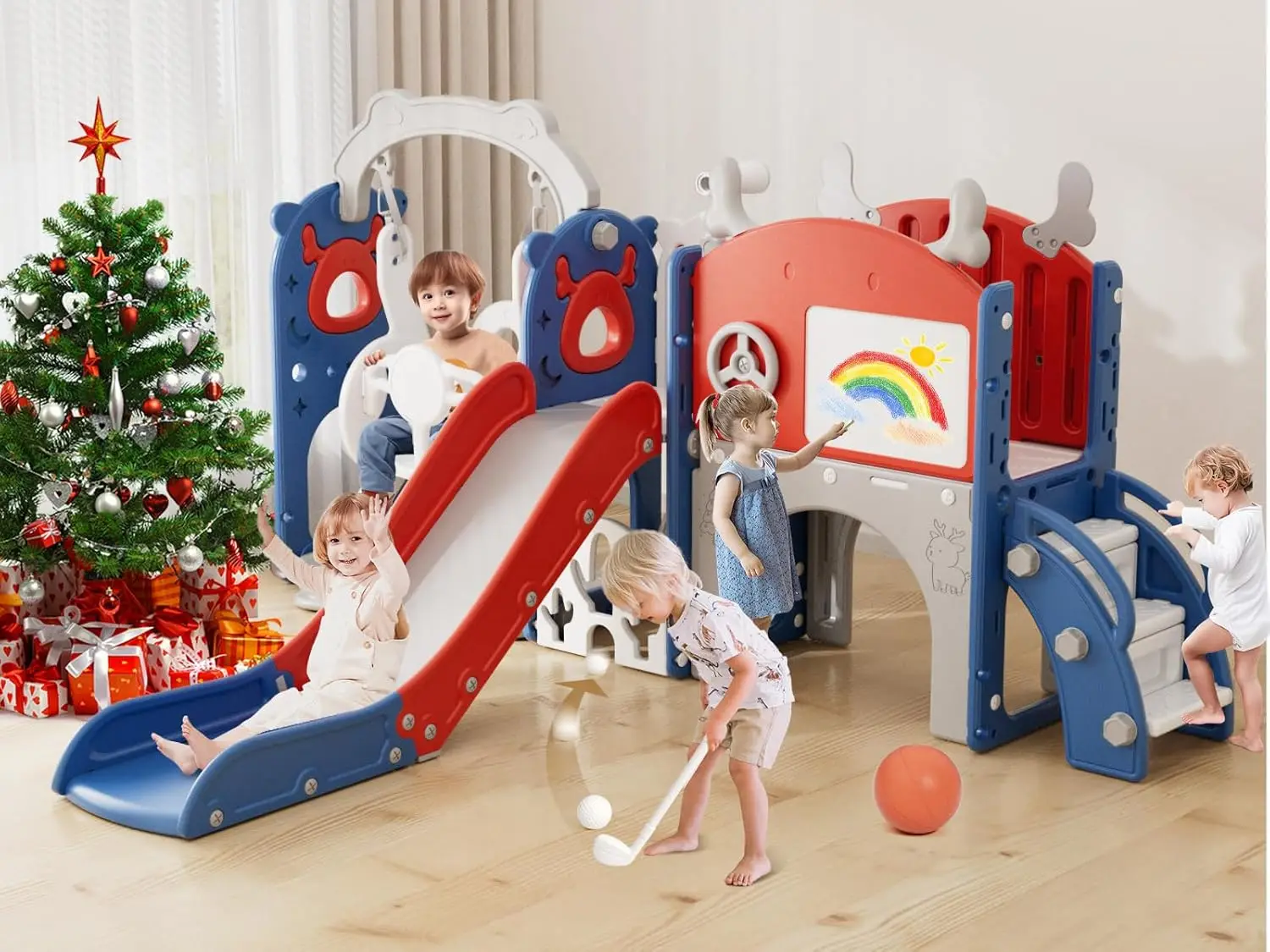 

Игровой комплекс 13-в-1 для малышей: горка и качели, уличный игровой комплекс с баскетбольным кольцом, доской для рисования, для игровой площадки, от 1 года, на заказ