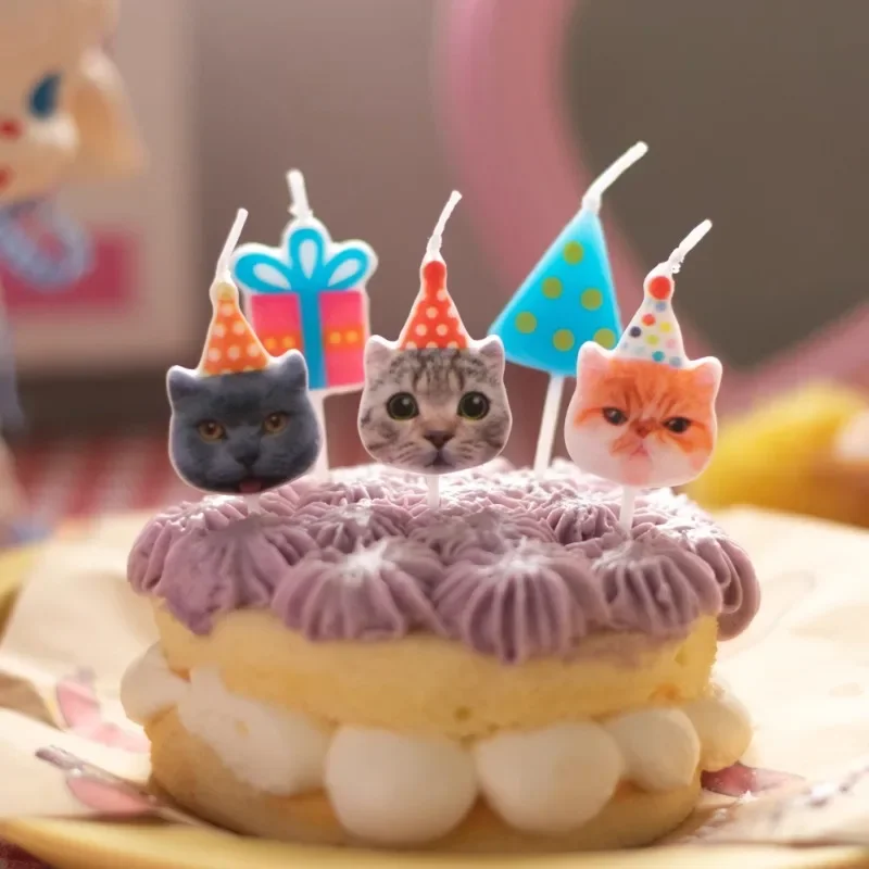 Cat Birthday Candles Pet Birthday Cake Decoration Cat Gift Box Candles Birthday Party Baking Cake Decoration