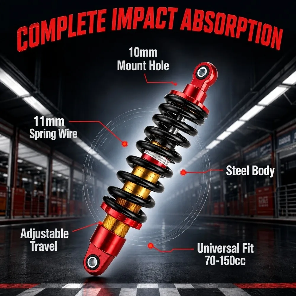 295mm Hole Center Distance Motorcycle Rear Shock Absorber Aluminum Alloy,Steel High Strength Rear Suspension Damper