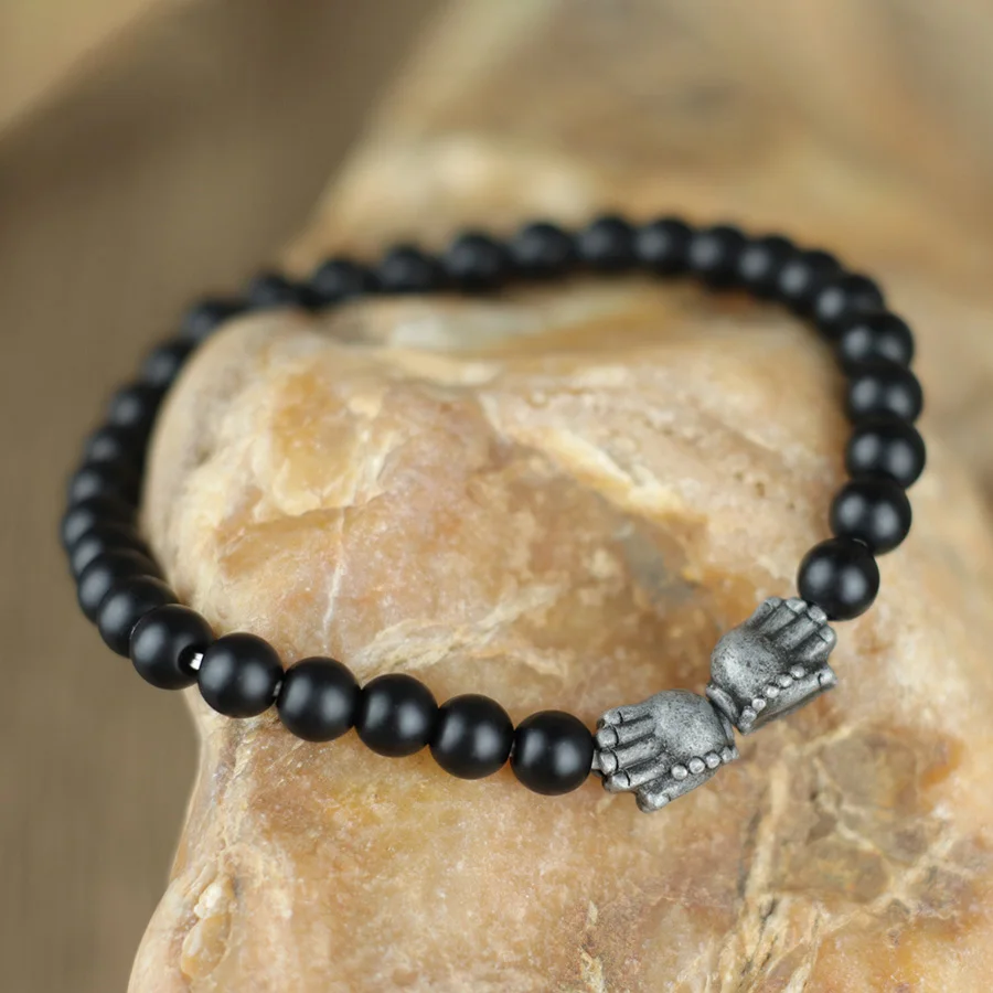 วินเทจสองปาล์มสร้อยข้อมือลูกปัดผู้ชายเครื่องแต่งกายอุปกรณ์เสริมธรรมชาติฮาวไลท์ โอบซิเดียน หีมาไทต์สร้อยข้อมือโฮมมีเครื่องประดับ