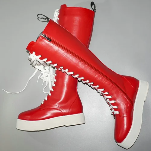 여성용 레이스업 플러스 사이즈 슈즈, 허벅지 높이 스노우 부츠, 여성용 라운드 토 패션 스니커즈, 빅 사이즈 신발, 2025 겨울 펌프스