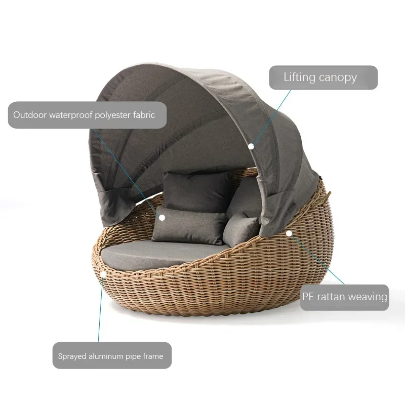 

Pool Side Hotel Tent Sun Wicker Rattan Round Daybed Canopy Sunbed With Tent Tentage Lodge Tabernacle