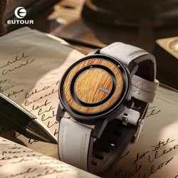 EUTOUR-Unisex-Armbanduhr mit magnetischen Perlen, Elementenuhr aus Holz, PU-Lederarmband, einzigartiges Zeigerdesign, Business-Casual-Uhr