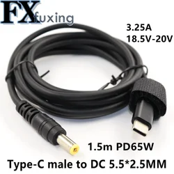 Głowica męska typu C do DC 5.5*2.5MM PD kabel szybkiego ładowania notebooka USB-C do 5525 MM 65W kabel 3.25A1.5m kabel zasilacza sieciowego