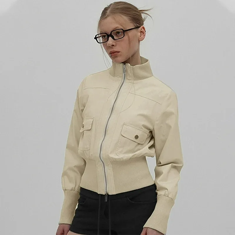 

Модное пальто, куртка, женское пальто с карманом на молнии, тонкое короткое пальто с длинными рукавами и вставками, весенне-осенний новый уличный женский топ