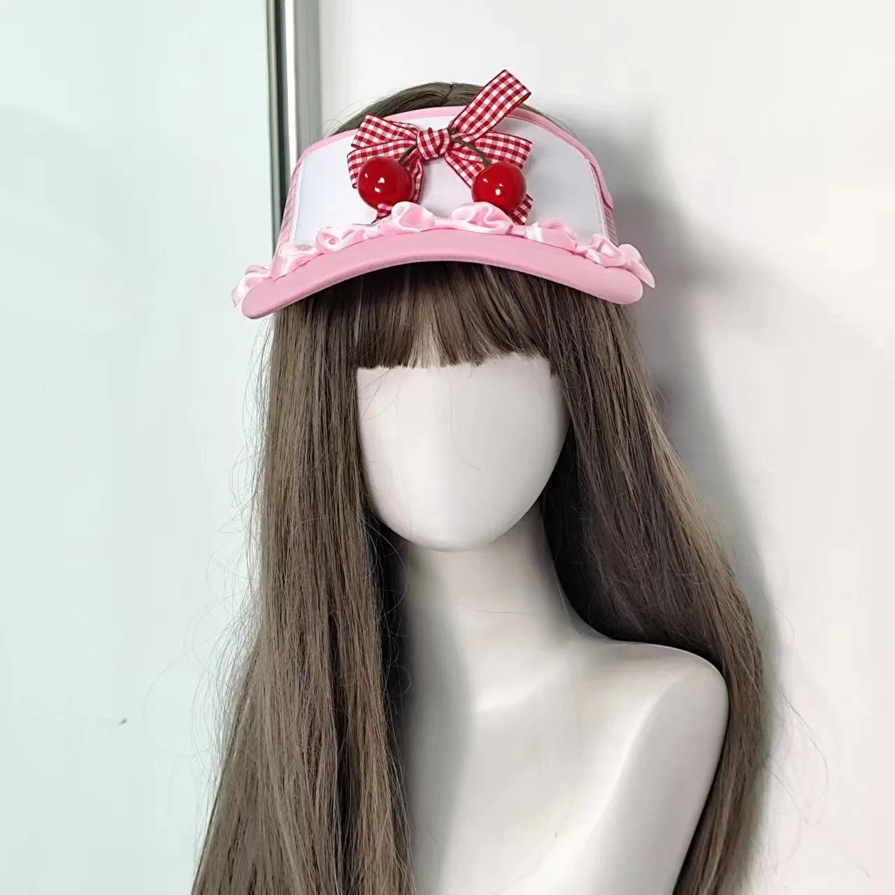 Original Design handgemachte Spitze Schleife Creme Kirschkuchen leere Zylinder süße Sommer Visier Y2K süße oben ohne Baseballkappe