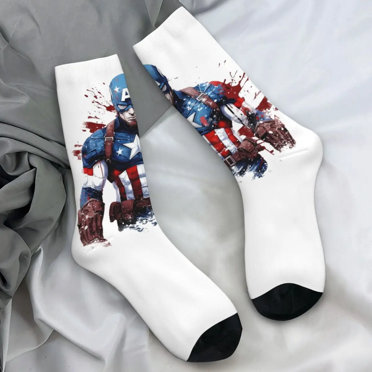 Captain American Stockings hero Design Modern Socks Winter Non Skid Socks Men's Climbing Medium Soft Socks