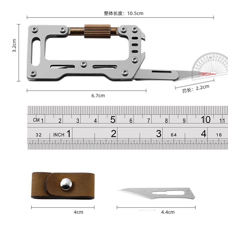 Stainless Steel Climbing Buckle Scalpel Mini Folding Knife Replaceable Blade Multi-function Bottle Opener Key Chain EDC Tool