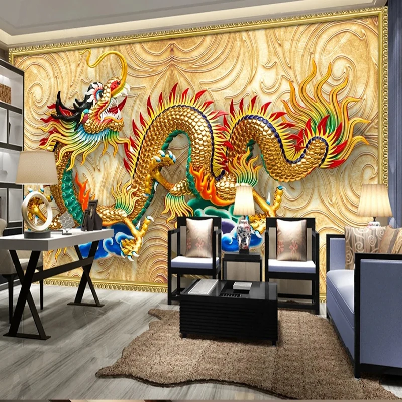 

Luxury European 3D Golden Dragon Sculpture Wallpaper Photo Mural Living Room Bedroom TV Luxury Home Decor Creative Papier Peint