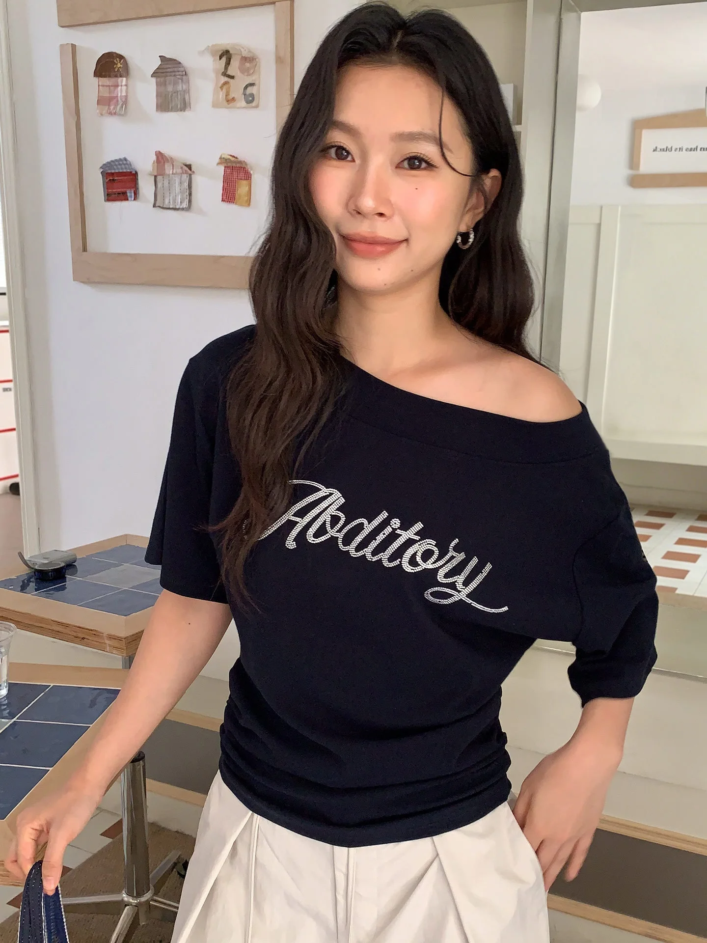 Camiseta de Manga Corta Ergi Verano 2026 con Estampado de Letras, Estilo Vintage para Mujer, Mezcla de Algodón, Transpirable y Agradable al Tacto