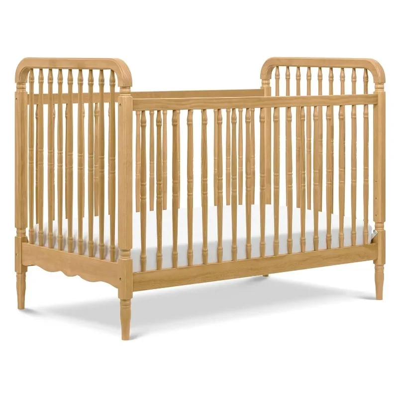 3-in-1 Convertible Spindle Crib with Toddler Bed Conversion Kit in Honey, Greenguard Gold Certified