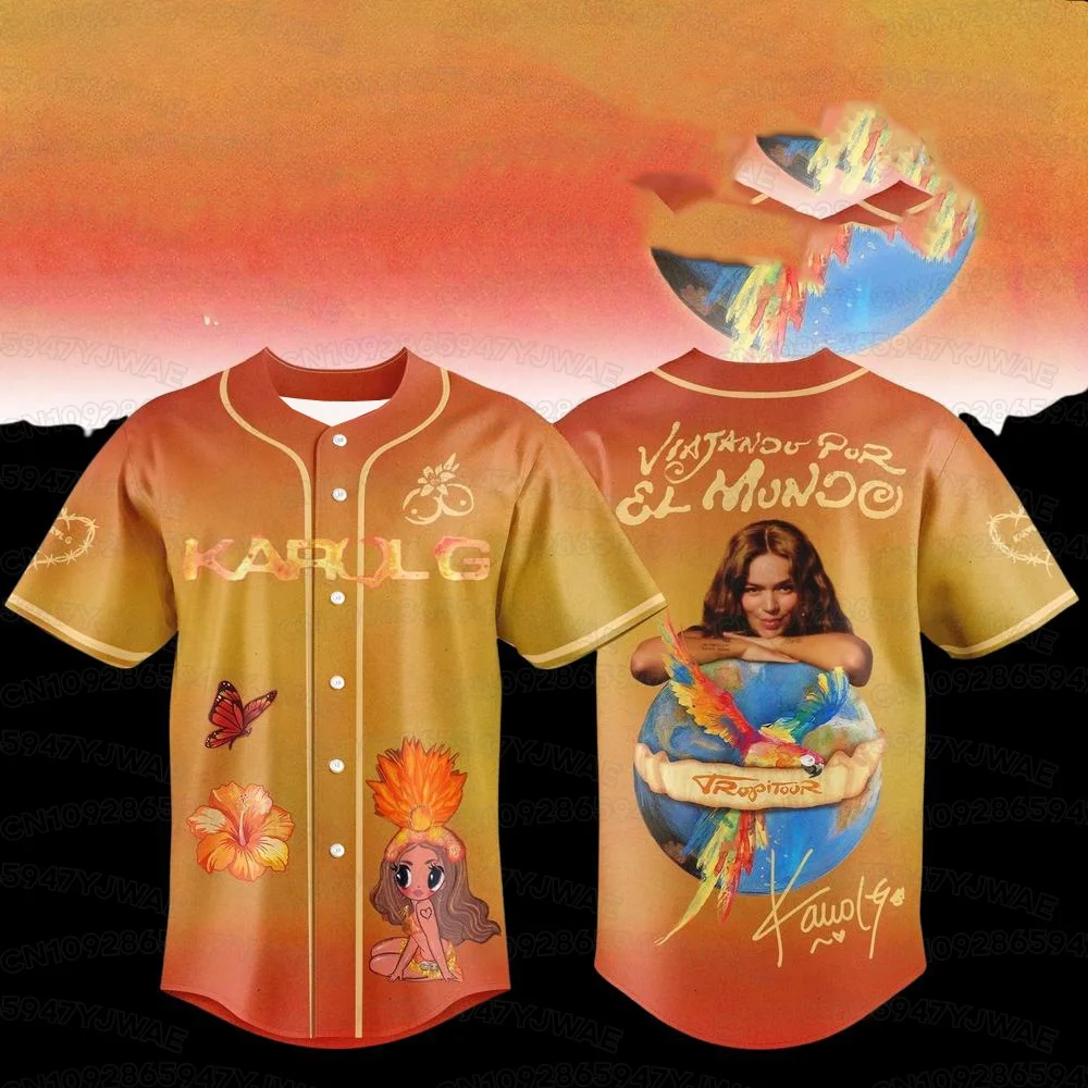 Sommer Herren Damen Karol G Viajando Por El Mundo Baseball Trikot Mädchen Casual Sport 3D-Druck Grafik T-Shirt Fan-Geschenke – Detail 4