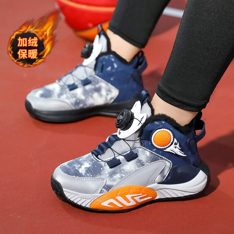 

Winter Boys Basketball Shoes Training Running Sneakers 2025 New Style Middle Large Children Boy Knob Movement Footwear