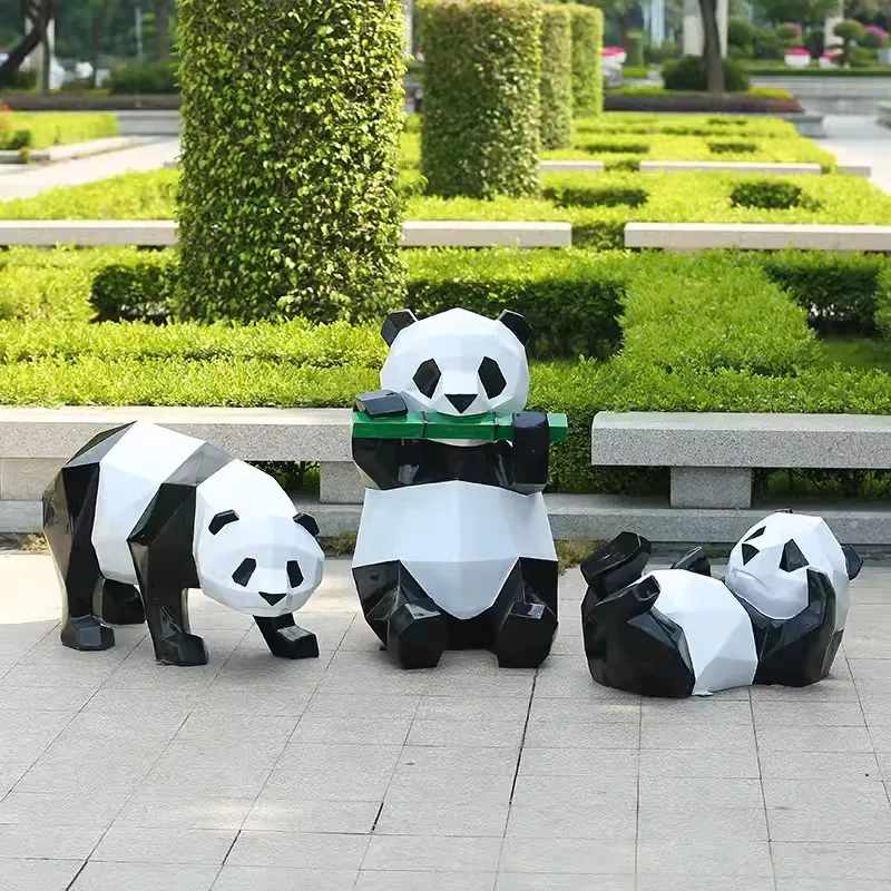 

Outdoor geometric block face giant panda glass steel sculpture mall beauty Chen garden landscape decoration pieces creative deco