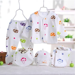 Recém-nascido Casual Cartoon Print Cotton Tops e Calças Set, Bebê Meninas e Meninos Roupas, Boutique Vestuário, Bonito, Primavera, Outono, BC1477-1, 5 Pcs