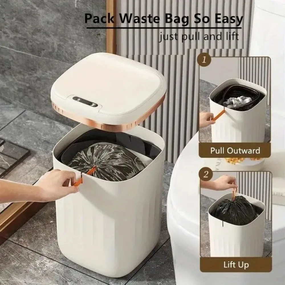 Smart Bathroom Trash Can Automatic Bagging Electronic Trash Can White Touchless Narrow Smart Sensor Garbage Bin Smart Home 15L