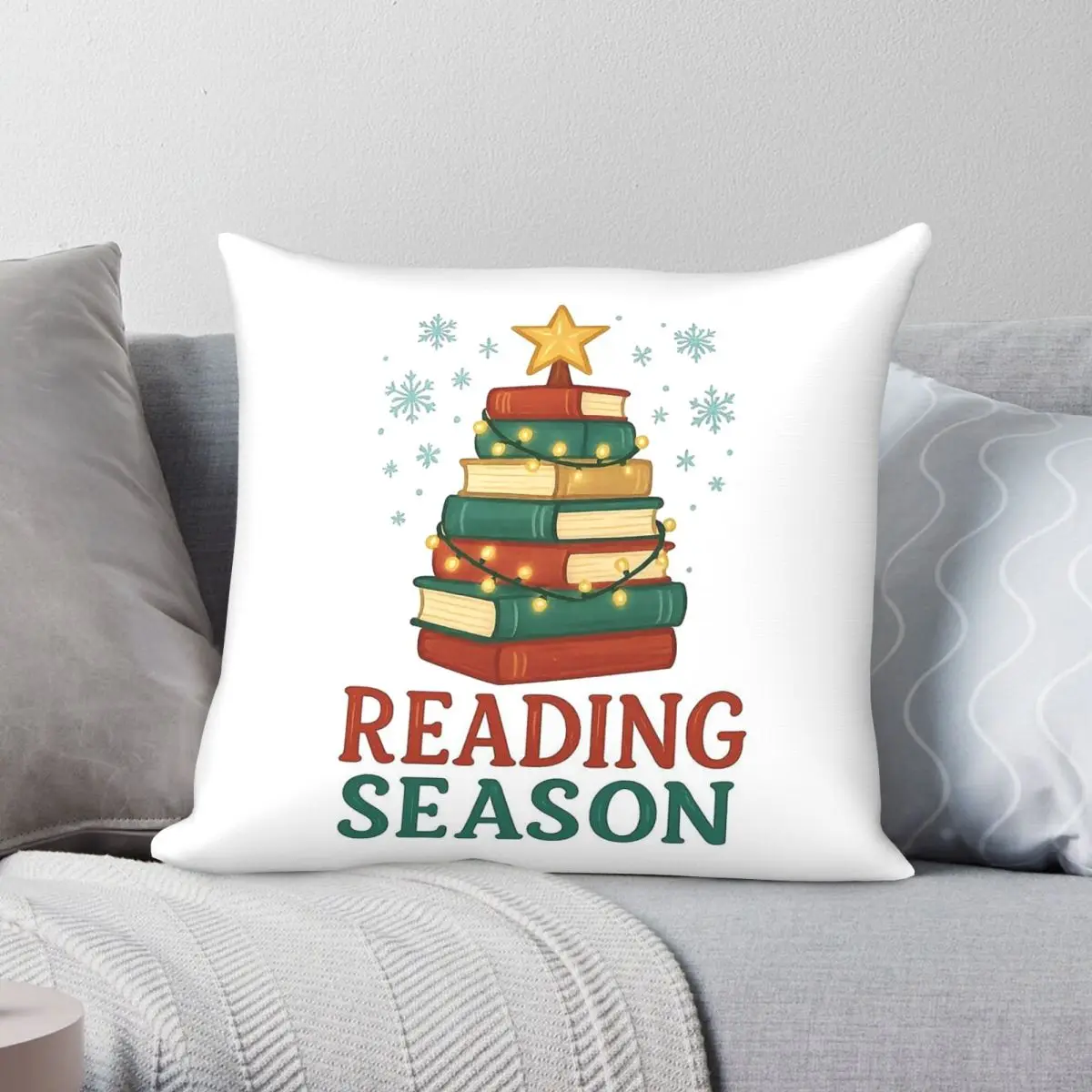 Reading Season Christmas Book Tree Square Pillowcase Polyester Linen Velvet Pattern Zip Decor Pillow Case Home Cushion Case