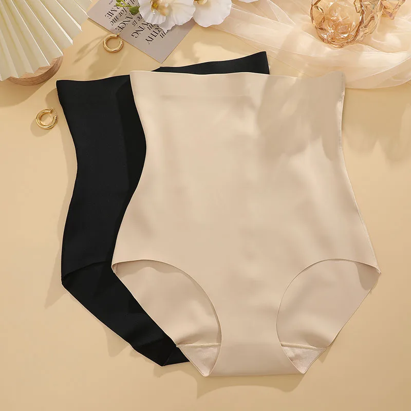 FINETOO 2024 New High Waist Tight Belly Ice Silk Underwear for Women Seamless Thin Strong Postpartum Tight Belly Shaped Pants