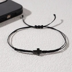 Go2boho-Pulseras minimalistas para hombre, brazaletes de cordón de pila hechos a mano, joyería de protección cruzada de cera negra tejida, regalos de San Valentín 2024