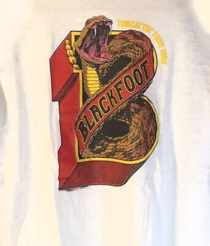 Rare BLACKFOOT TOMCATTING TOUR 1980 Cotton White Men S-5XL T-Shirt