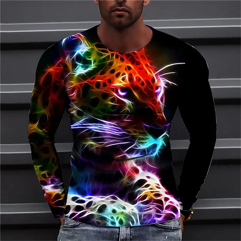 Men Blue White Tiger Dragon Print Long Sleeve Shirt Crewneck Graphic Streetwear Casual Breathable Soft Daily Fashion Premium Top view 4