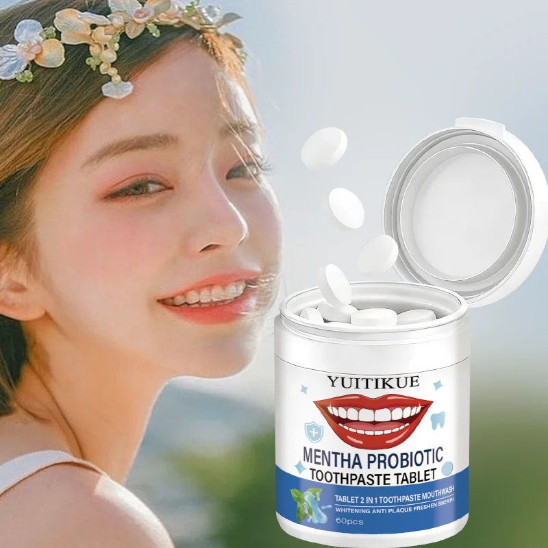 Chewable Probiotic Tooth Tablets YUITIKUE Mint 2-in-1 Toothpaste Mouthwash Plaque Cleansing Breath Freshening Oral Care