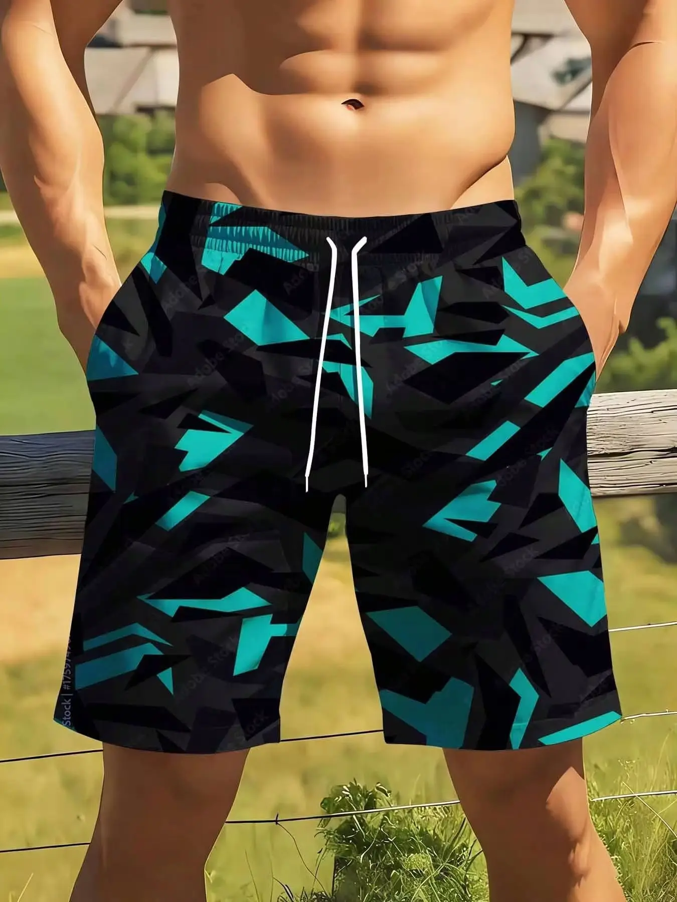 

Men S Geometric Print Swim Trunks Quick Dry Beach Shorts With Drawstring [Plus Size Suitable For Casual Sports Wear]