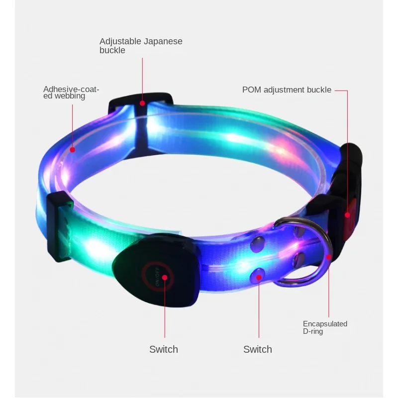 

Pet collar light-up leash LED flashing collar USB charging dog walking pulling belt adjustable dog collar fashion pet supplies