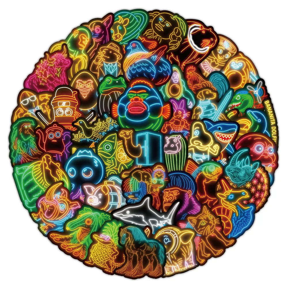 52PCS Classic of Mountains and Seas Neon Stickers - DIY Decor for Journal, Notebook & Craft Projects RecordingYourLife Store