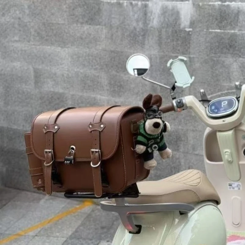 New Retro Motorcycle Rear Storage Bag, Cute Universal Tail Pack for Scooter Electric Bike, Waterproof Rear Mounted Storage Pouch