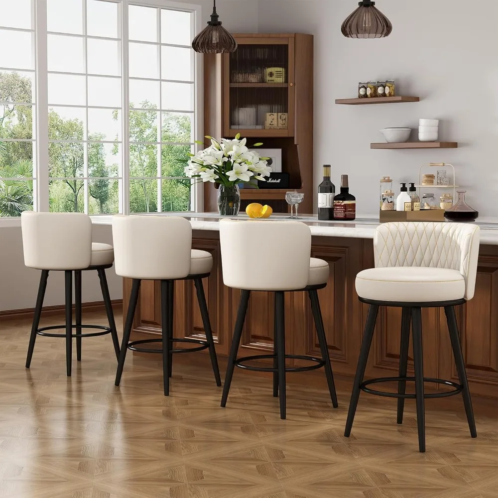 Juego de 4 taburetes de bar, taburetes de bar de 27 pulgadas con patas resistentes, taburete de bar de cuero con altura de mostrador de granja para cocina, comedor, bar