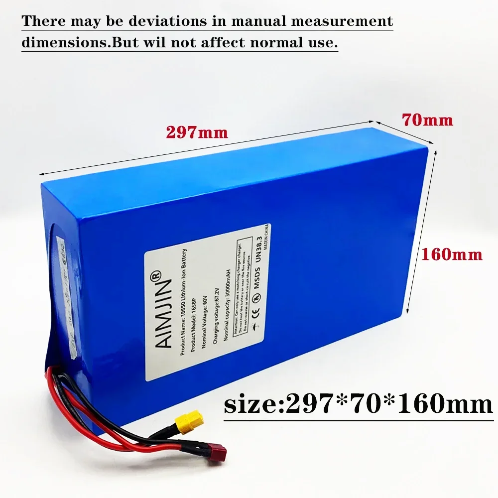 high power suitable for various transport vehicles 16S8p 18650 60V 30Ah 1000-3000W Brand new lithium battery