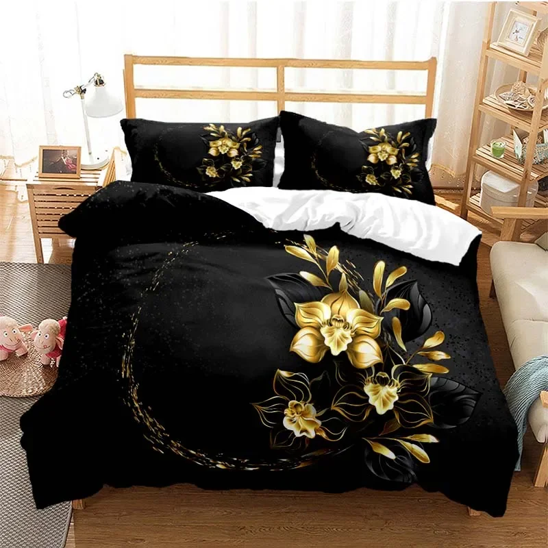 

Classic Duvet Cover Sets Flower Gold Rose King Queen Full Twin Double Quilt Covers Pillowcases Bed Linens Bedding Set