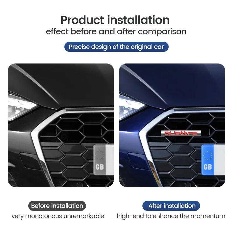 Metal Quattro Logo Car Styling Front Grill Badge Emblem Sticker Decals for Audi A4 B8 B6 B9 B7 A3 8P 8V 8L A6 C7 C6 C5 Q5 A5 Q7