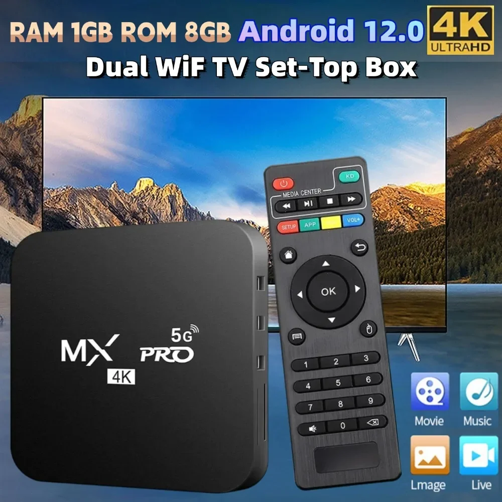 

Ultra HD 4K Smart TV Box Android 12.0 RK3228A Quad Core 1GB 8GB 2.4G&5G Dual WiFi Media Player Set Top Box for Home Video Player